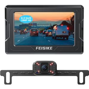 FEISIKE Backup Camera, 1080P IR Night Vision with Monitor, Easy Setup Plug-Play Rear View Camera, 150 Degrees Wide Angle, IP68 Waterproof, 4.3" Display for Car Truck SUV
