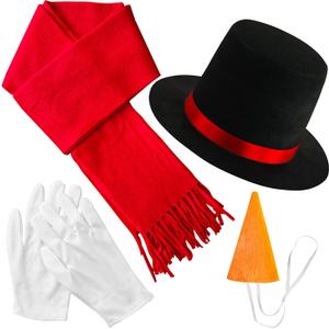 Snowman Costume Kit with Hat, Scarf, Carrot Nose, Gloves - Winter Frosty Snowman Costume Accessories for Christmas Play, Dress Up, Party Cosplay, Snowman Decorations