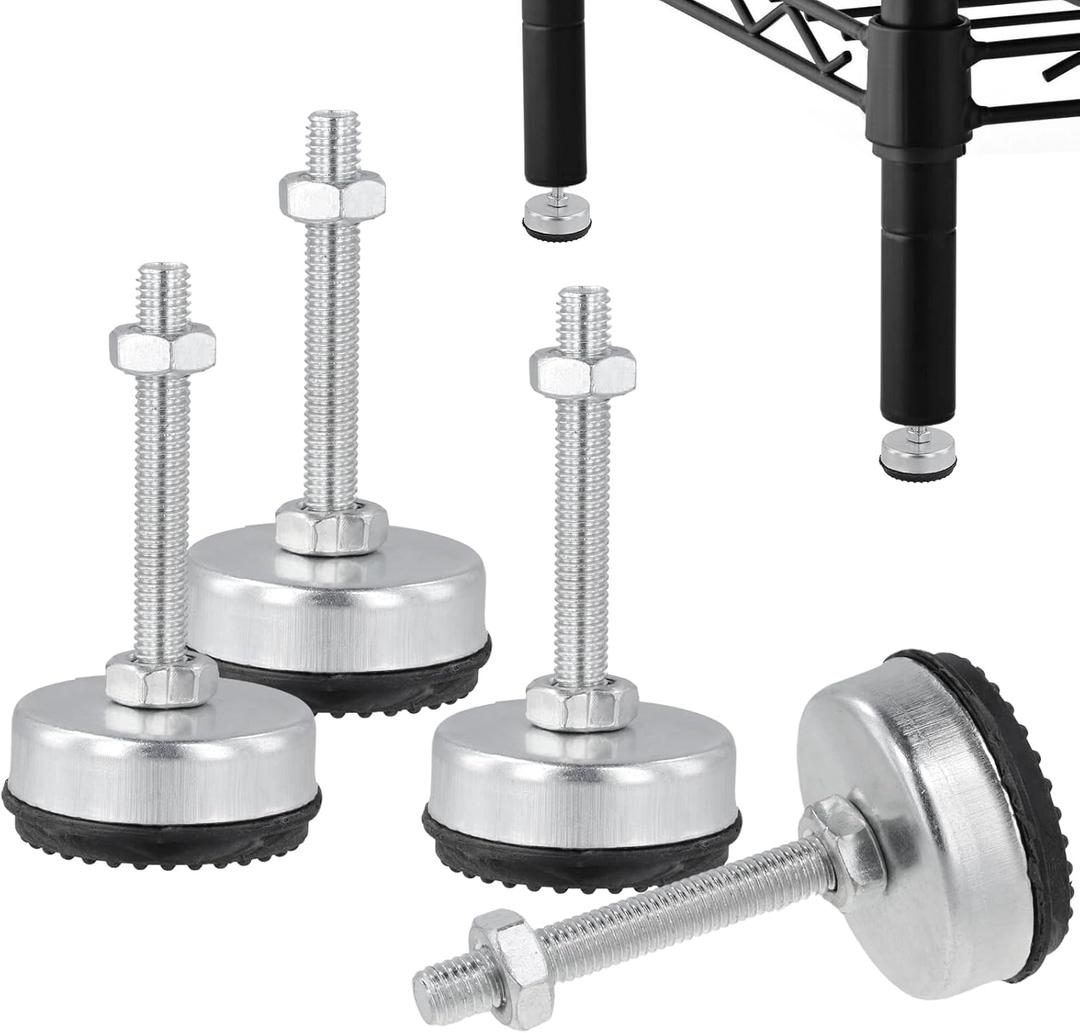 4 Packs M8 Furniture Leveling Feet, Heavy-Duty Table Leg Levelers with Locking Nuts, Adjustable Thread Leveling Screw Legs for Furniture Machine Workbench, 3H