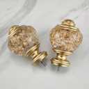 Decorative Curtain Rod Finials, Polyresin Round Gold Foiled Clear Finials, Set of 2, Compatible with 1 inch or 1-1/8 inch Dia Curtain Rod, Standalone Finial Pair