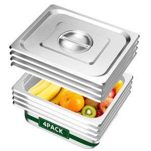 BAKPOCO Hotel Pan with Lid 1/2 Half Size - 4" Deep 4 Packs Stainless Steel Food Pan for Steam Table, Commercial Restaurant, Anti Jam, Buffet, Home
