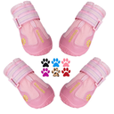 QUMY Dog Shoes for Large Dogs, Medium Dog Boots & Paw Protectors for Winter Snowy Day, Summer Hot Pavement, Water-Resistant in Rainy Weather, Outdoor Walking, Indoor Hardfloors Skid-Resistant Sole, Size 4: 2.2''x2.6''(W*L) (Pack of 4), Pink