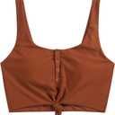 ZAFUL Women's Front Knot Bikini Tops Crop Tankini Top Scoop Neck Padded Bathing Suit Tops (X-Large, 0-brown)