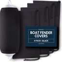 Boat Fender Covers | Black & Navy Blue | 1, 2 & 4-Pack | Polyester (4-Pack, Black, 12 x 34)