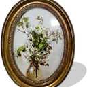 Vintage Oval Picture Frame with Ornate Gold Finish, Decorative Wall Hanging Frame for Floral Art, Antique Style,can be hanging and can be standing