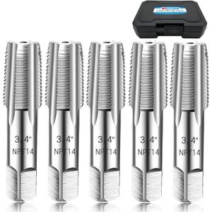 5-Piece NPT Pipe Tap Set, 3/4" NPT Tap Set Carbon Steel Hand Threading Plumbing Tap Set for Accurate Threads, Assorted Plumbers Mechanics DIY Thread Cutting Tools