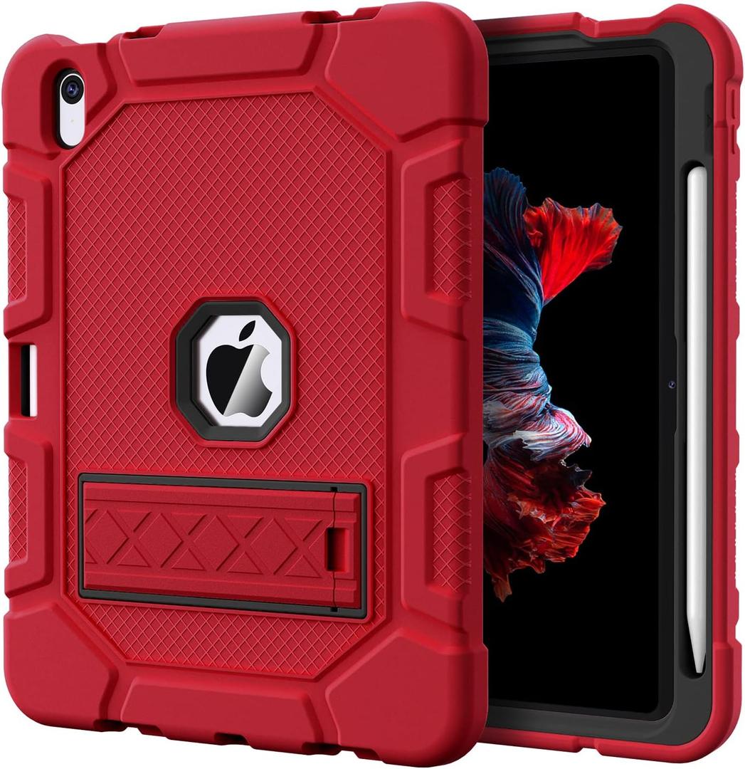 Azzsy Case for iPad (A16) 11th Generation 11 Inch 2025 / iPad 10th Generation 10.9 Inch 2022, [Built-in Pencil Holder] Heavy Duty Shockproof Rugged Protective Case, Red2
