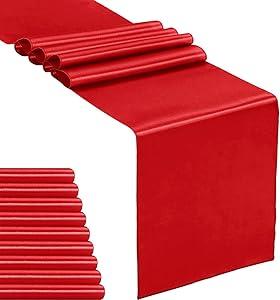 10-Pack Satin Table Runner Light Gold 12 x 108 inches Long, Table Runners for Wedding, Birthday Parties, Banquets Decorations10 Pack, 12x108 Inch, Red