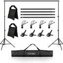 LCUIRC Photo Backdrop Stand, 6.5x10ft Background Stand Kit with 4 Crossbars, 4 Spring Clamps, 4 Backdrop Clips, 2 Sandbags, and Carrying Bag for Parties Decoration