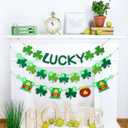 5 Pcs St. Patrick's Day Decorations Set 3 Pcs Felt Lucky Banner Garland with 2 Pcs Green LED Lights - No DIY Lucky Cap Leaf Garland for Home Classroom Office Decor