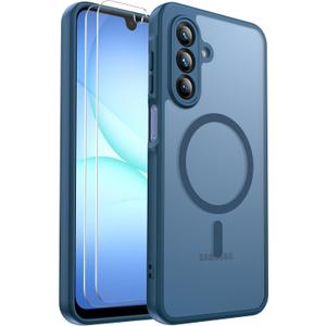 Ezanmull for Samsung Galaxy A17 5G Phone Case Magnetic Shockproof, [Fit for MagSafe] [Glass Screen Protector] Soft-Touch Skin para Frosted Translucent Anti-Fingerprint Cover (Blue)