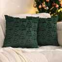 Tosleo Christmas Throw Pillow Covers 18x18 Set of 2 Dark Green Christmas Decoration Xmas Trees with Lights Pillow Covers Soft Plush Faux Wool Jacquard Pillowcases Holiday Festivals Winter Home Decor