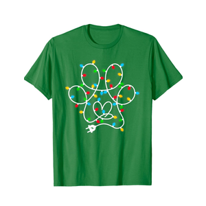Dog Paw Print Christmas Tree Lights Merry Christmas Pajamas T-Shirt, M