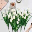 6 Bundles Tulips Artificial Flowers,30 Heads Outdoor Artificial Tulip Faux Plastic Greenery Shrubs Plants UV Resistant for Easter Home Outside Garden Porch Window Decor (White)