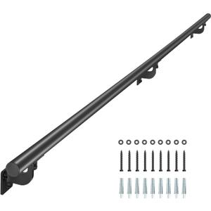VEVOR Wall Mounted Stair Handrail, 5ft Pipe Staircase Handrail, Black Galvanized Aluminum, 1.26 inch Pipe Diameter, Indoor&Outdoor Staircase Railing,Industrial Hand Rail for Steps,Security Baluster