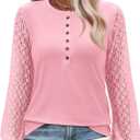 Siliteelon Womens Long Sleeve Lace Tops Henley Shirts Eyelet Dressy Casual Blouses 2026 Fall Clothes Business Work Tunics