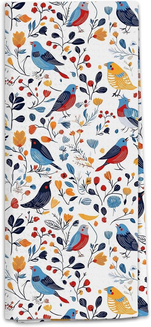 Farmhouse Floral Bird Kitchen Towels, Birds Lover Gifts for Women Dish Tea Towels for Kitchen Decor, Cottagecore Botanical Floral Decorative Hand Towel for Bathroom, 16x24 Inch