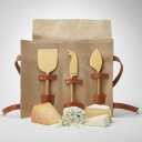 Cheese Knife Set for Charcuterie Board  3-Piece Gold Stainless Steel Cheese Knives with Leather Pouch  Elegant Charcuterie Tools, Utensils Set