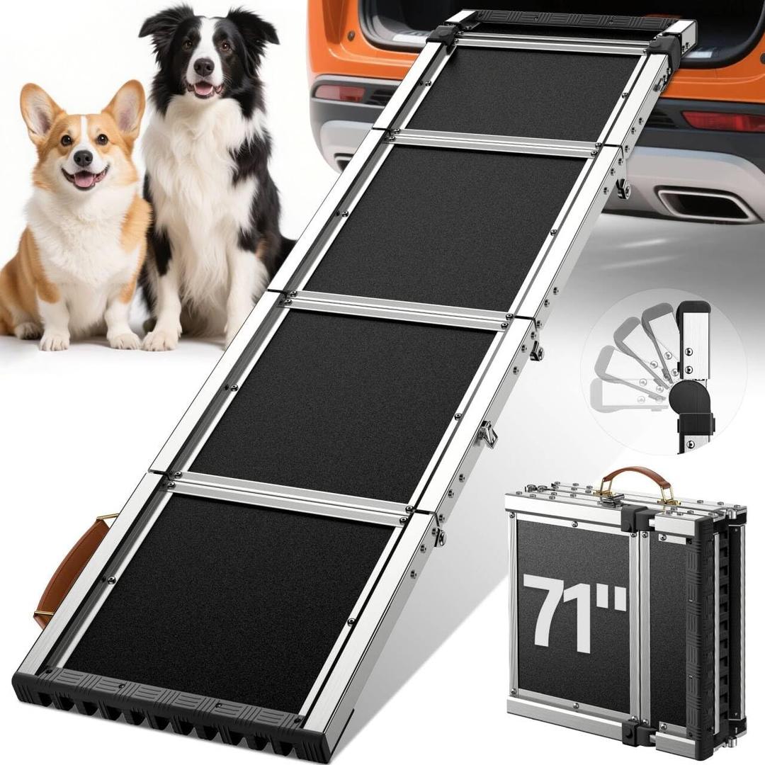 Extra Long 71Dog Ramp for Car with Adjustable Head, Folding Pet Ramp for Large Dogs with Non-Slip Surface Dog Ramps Up to 330 lb for Car SUV Truck Bed Couch