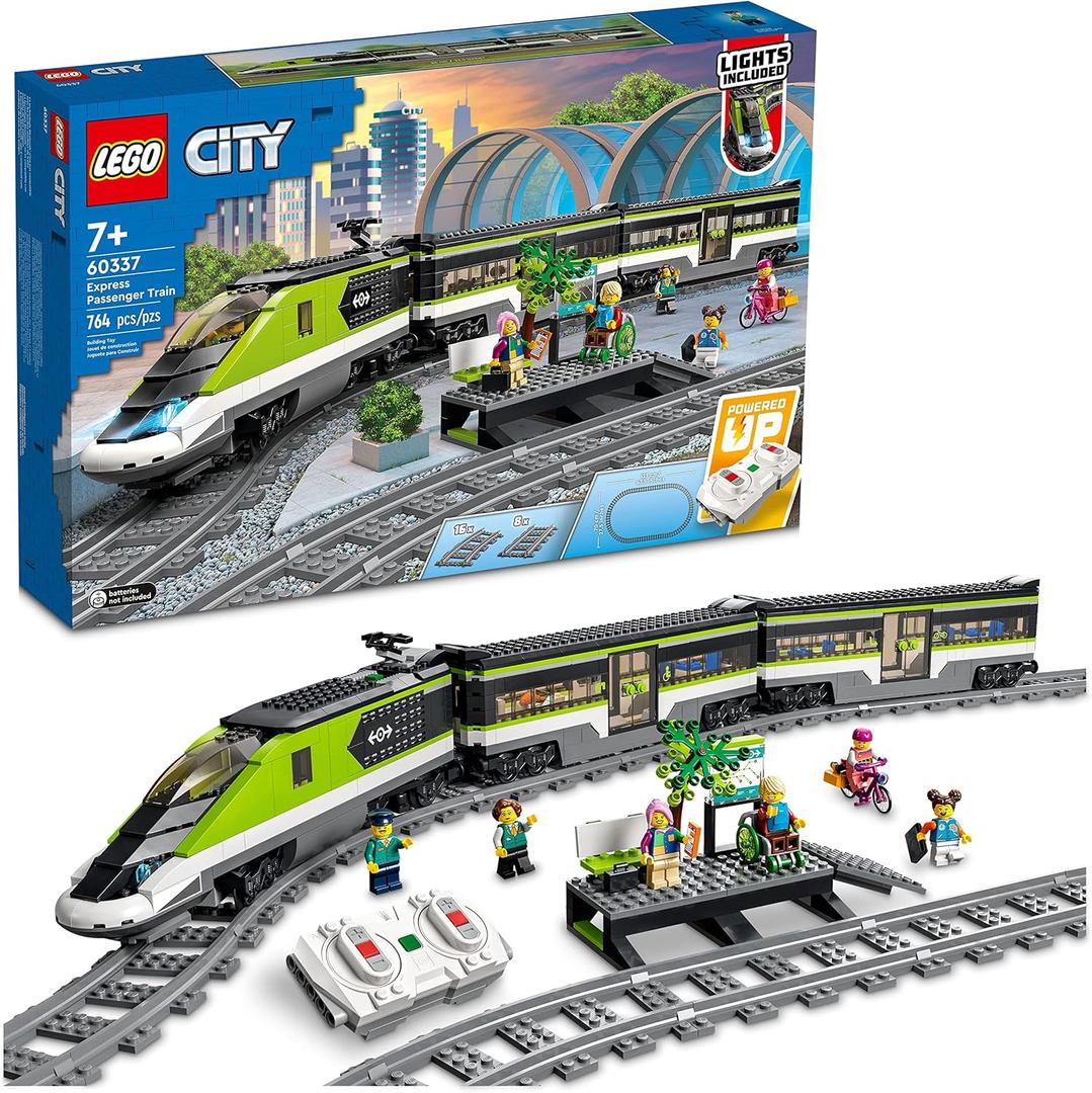LEGO City Express Passenger Train Set - Remote Controlled Train Toy W/Working Headlights, 2 Coaches & 24 Track Pieces - Building Set Gift Idea for Kids, Boys & Girls, Ages 7+ - 60337