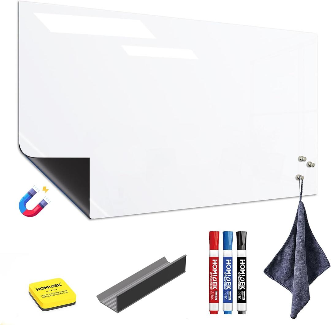 HOMiDEK Large Magnetic Backing Whiteboard: 36x48 Flexible Dry Erase Writting Sheet, Removable White Board for Fridge and Any Iron-containing Surface, Includes Markers, Magnets, Eraser, Cloth, Holder