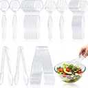 36Pcs Disposable Plastic Serving Utensils Set, 12 Clear Spoons, 12 Forks, 12 Tongs, 9-Inch for Party Buffet Catering Events, Heavy Duty and Ergonomic Design