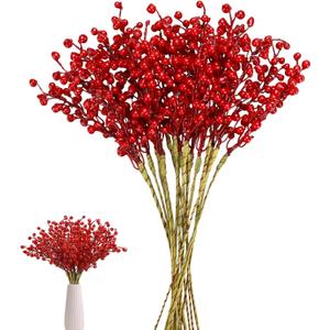 Megoogo 16 Pack Artificial Red Berry Stems Holly for Christmas Tree Decorations for Crafts, Holiday and Home Decor