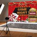 7x5ft Game Night Backdrop Jackpot Gamble Gaming for Boys Birthday Photography Background Turntable Dice Chess Card Playing Card Banner Decorations Men Adults Gaming Party Photo Booth Prop
