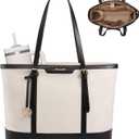 LOVEVOOK Work Tote Bag for Women 17.3 Inch Laptop Computerk Bags with Cup Holder, Large Teacher Bag Briefcase for Business Office Travel Black-White, Nylon&PU