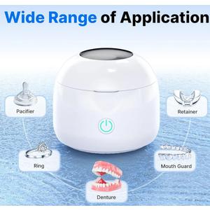 Ultrasonic Retainer Cleaner - UV Dental Cleaning Pod Night Guard Cleaner for Dentures, Aligner, Braces, Toothbrush Heads, Jewelry (White)