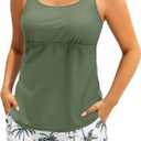 Tempt Me Two Piece Tankini Swimsuits for Women Tummy Control Bathing Suit with Shorts Athletic Two Side Pockets Swimwear, Medium