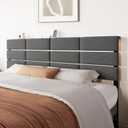 King/Cal King Size Upholstered Headboard, Adjustable Head Boards with LED Light & Charging Station, Bed Headboard Only, Attach Frame, Ideal for Bedroom, Dorm, Guest Room, Dark Grey