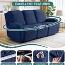 Ruaozz Recliner Sofa Covers Recliner Chair Covers Couch Covers for Reclining Couches with Pockets Washable Furniture Protector with Elastic Bottom (3 Seater, Dark Blue)