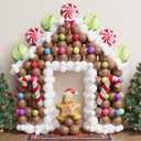 440 Pcs Christmas Gingerbread House Balloon Kit, Brown White Balloon Arch Garland with Lollipops, Candy Canes, Gingerbread Man for Merry XMAS Holiday New Year Winter Party Decorations
