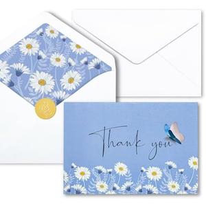 AZAZA 48 PK Floral Thank You Cards Unique Design, Wedding Cards with Envelopes Bulk, 4x6 Thank You Notes for Baby Shower, Bridal Shower, Sympathy (Blue Butterfly), Pack 2
