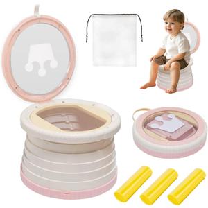 Portable, Foldable Potty seat for Toddler, Training Toilet Seat Emergency Toilet The Bottom Has the Function of Storing Garbage Bags for Car, Camping (Pink)