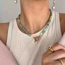 Amazonite Necklace, Colored Natural Stone Amazonite Beaded Necklace with Freshwater Pearl, 18 Inch Beaded Choker Summer Beach Jewelry for Women