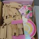 Lehoo Castle Wooden Train Set - Unicorn Train Set for Toddlers 2-4, Wooden Train Track Toddler Girl Toys, Pink Train Fantasy Toys for 3 4 5 6 7 Year Old Girl