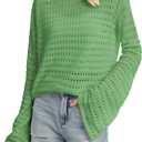 QUALFORT Women's Crochet Sweater, Hollow-Out Knit Long Sleeve Pullover (L)