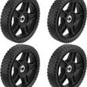 KEILEOHO 4 Pack 8 Inch Push Mower Wheels, Plastic Spoked, Rubber Replacement with Tire, 1/2 Inch Bore/Spoke Hole Universal for Hand Trucks, Lawn Mowers, Black