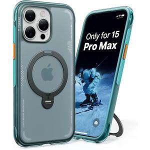 TORRAS Ostand Q3 Air for iPhone 15 Pro Max Case with MagSafe & 360 Magnetic Stand, Dynamic Airbags, Mil-Grade Protection, Camera Control, Shockproof & Stylish Case for iPhone 15 Pro Max 6.7", Blue (Glacier Sprint)