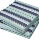 AAAAAcessories Outdoor Seat Cushions for Chairs, Waterproof, Fade-Resistant, 20" x 18" x 3", Patio Furniture Replacement Cushions, Set of 2, Ash Teal Seaside Stripe