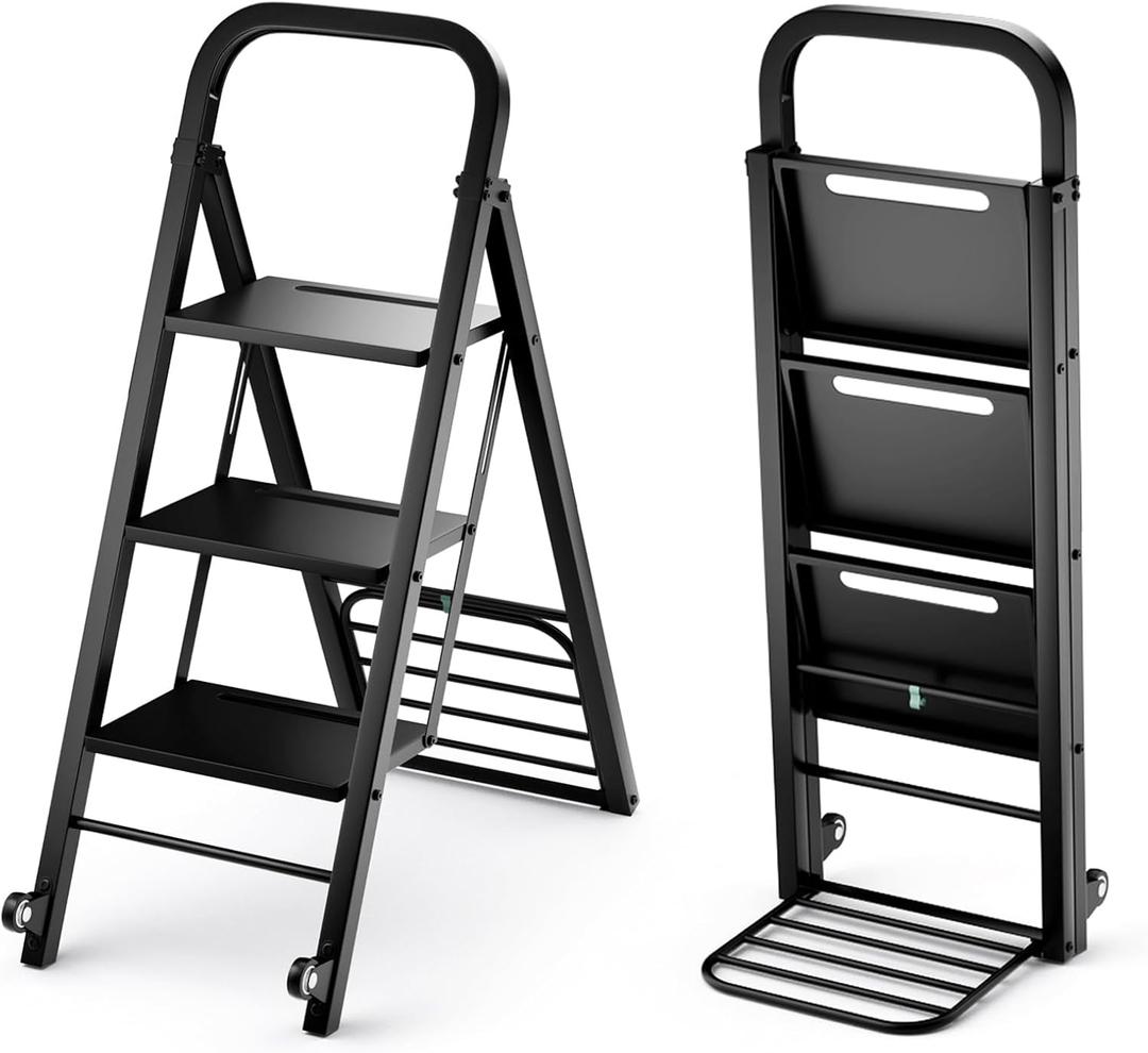 2-in-1 Ladder and Hand Truck Combo Collapsible 3-Step Ladder with