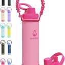 avodvo Insulated Water Bottle with Strap, 20 oz Water Bottle with Magnetic Lid & 2-in-1 Straw and Spout Lid, Stainless Steel Water Bottles with Straw for Gym, Hiking, Travel, BPA-Free, Pink