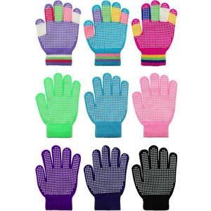 Whaline 9 Pairs Kids Anti-Skid Magic Gloves Winter Knitted Gloves Full Finger Grip Anti-Slip Children Gloves for Boys Girls (Small)