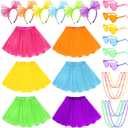 24Pcs Adult Tutu Skirts for Women 4 Layered Tulle Tutus Headband Necklace Eyeglasses for Neon Outfit 80s Costume, One Size