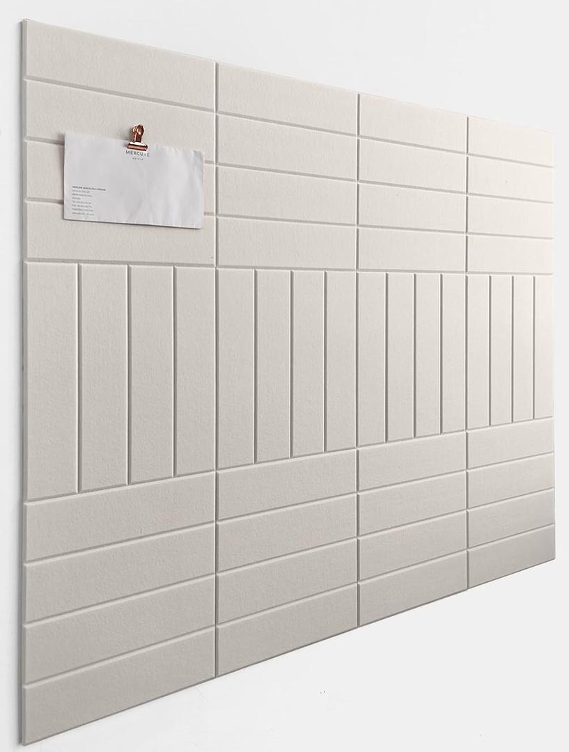 Felt Bulletin Board Tiles | Modern Cork Board Alternative | Large Cork Boards for Walls | Aesthetic Felt Wall Panels for Office & Home Decor | Pinboard & Photo Board (12-Pack) | Beige