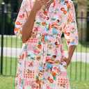 PRETTYGARDEN Womens Rompers for Summer 2025 Beach Vacation Clothes Short Sleeves Floral Jumpsuits Beach Cover Up (XL)