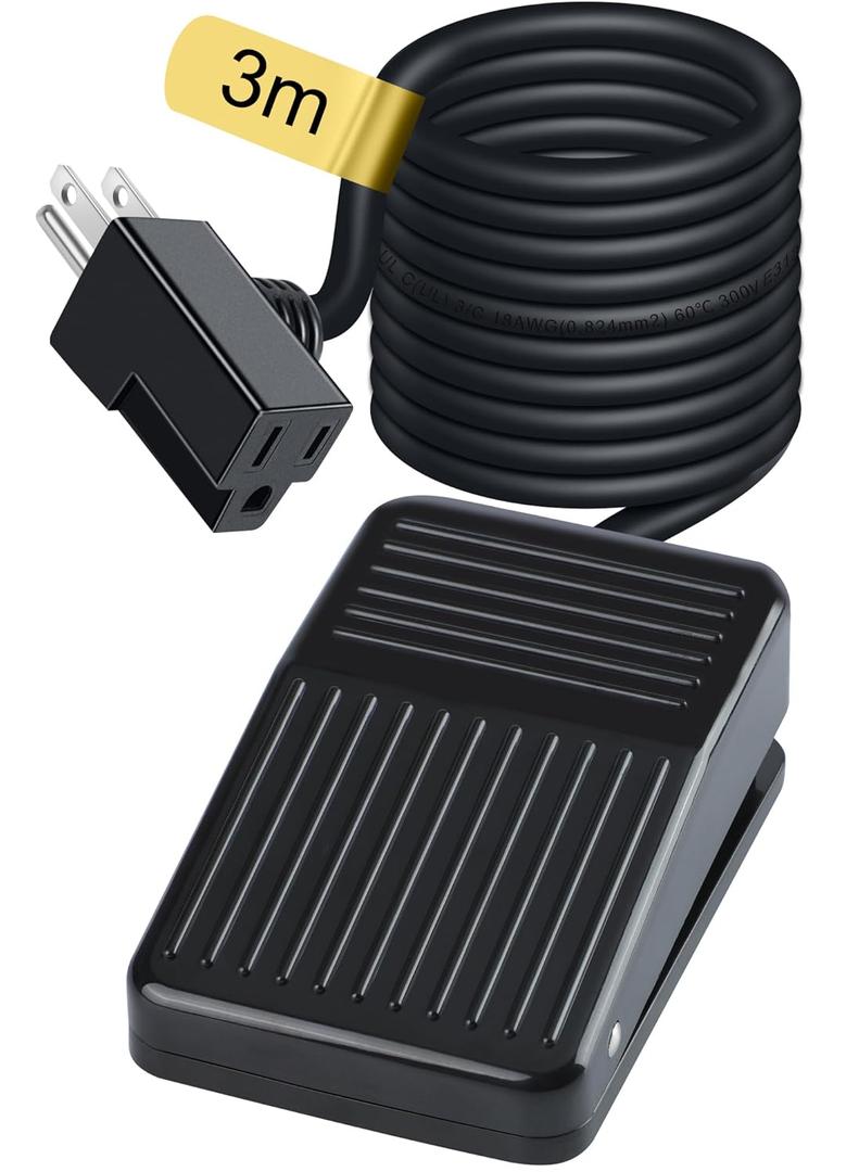 10ft/3m Momentary Foot Switch Pedal Normally Off Press and Hold to On UL-Listed Extension Cord and 3-Prong Piggyback Plug Power Tools Lamp Deadman Electric Accessories Non-Variable Speed 15A 250VAC