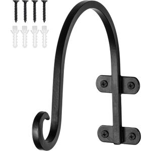 Monarch Abode Hanging Basket Hooks, Heavy Duty Metal Plant Hangers Outdoor or Indoor for Flower Basket, Wall Fence Hooks for Bird Feeder Bracket, 8-inch Black Plant Wall Hanger